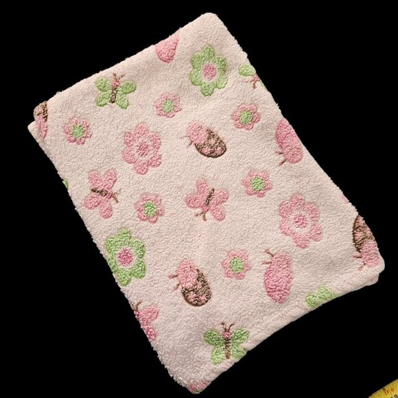 Baby Gear Light Pink Baby Blanket Butterfly Flower Ladybug Pastel Well Loved - Picture 1 of 10